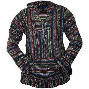 Artisanal Mexican Baja Jerga Drug Rug Pullover Poncho Hoodie